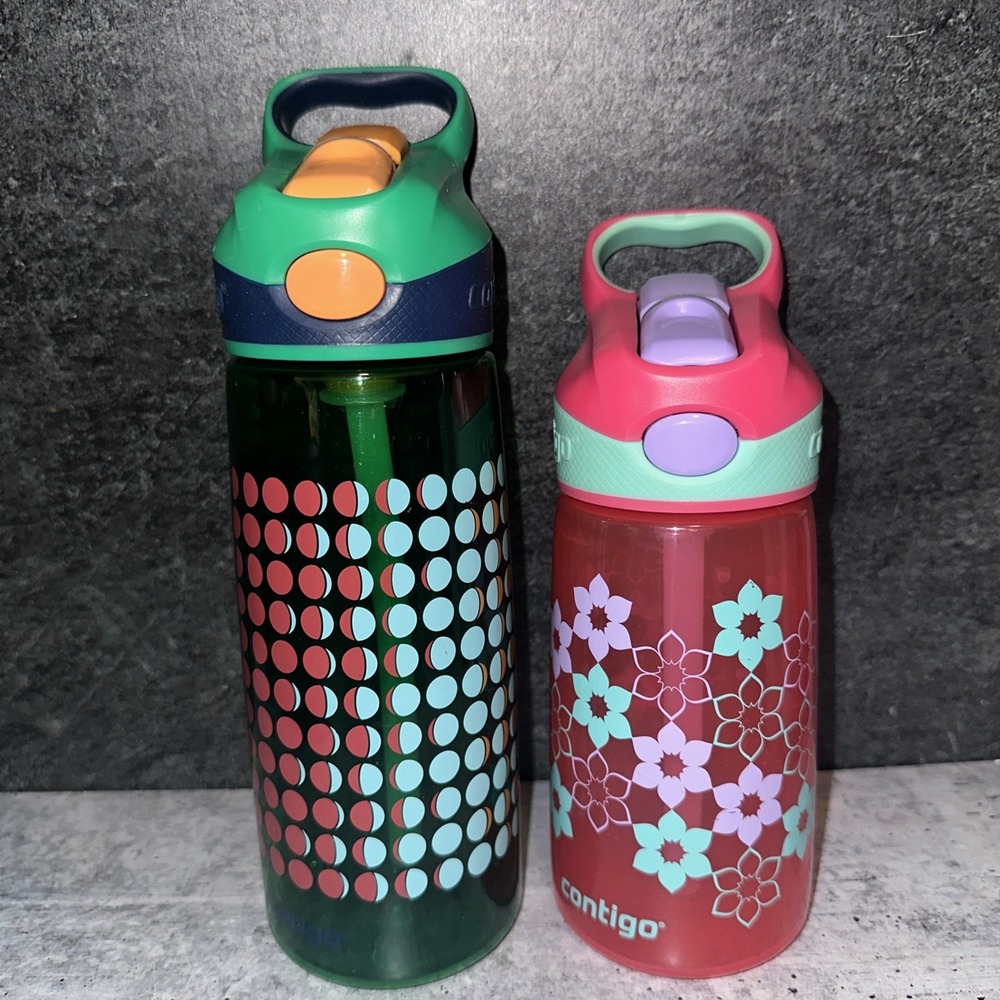 2 Lot Preowned Contigo Girls/Kids Autoseal Spill Leak Proof Water Bottles